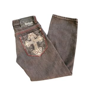 South Pole Men's Straight Jeans - Dark Gray with Red Accents